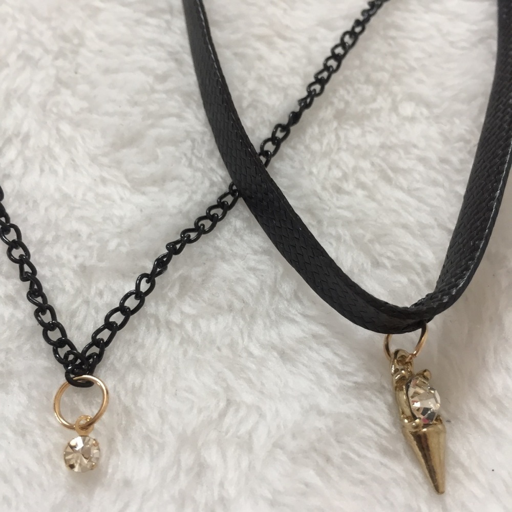 Faux diamond Pedant black choker necklace - Picture 4 of 6